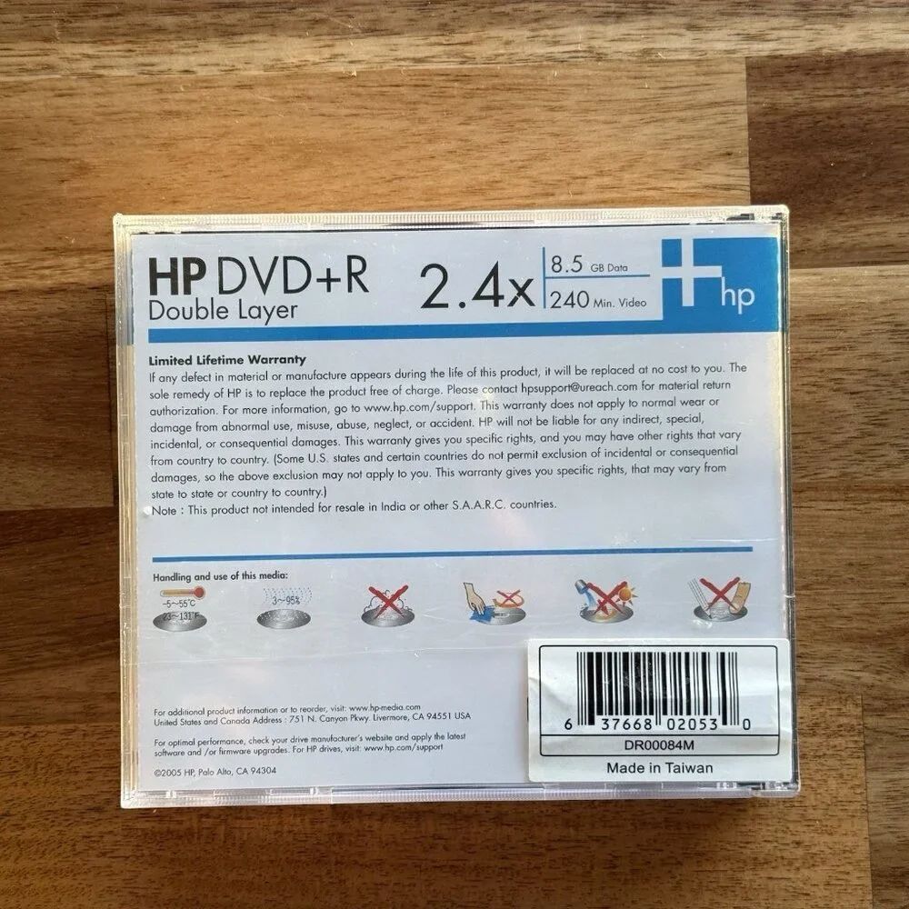 HP 3 Pack DVD+R DL Double Layer DVD Disk 8.5 GB 240 min Video 2.4X Disc